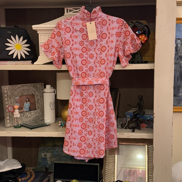 Abbey Glass Abbeyglass Small S Katie dress lavender coral eyelet shirtdress - Picture 5 of 8